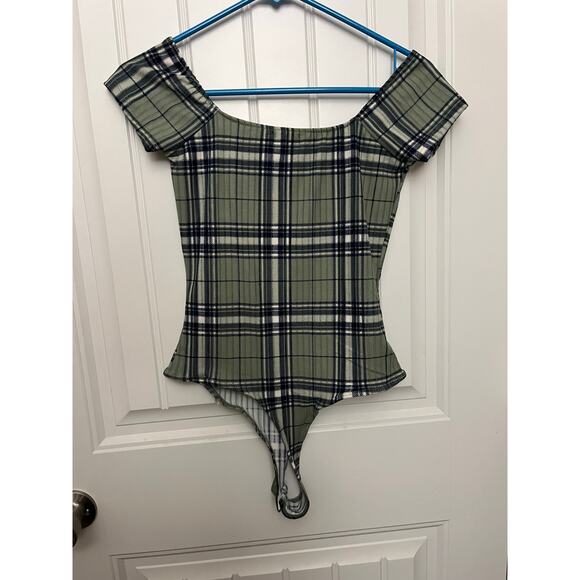 RUE 21 Small Green Plaid Corset Bodysuit Thong Snaps NWT - Picture 7 of 10